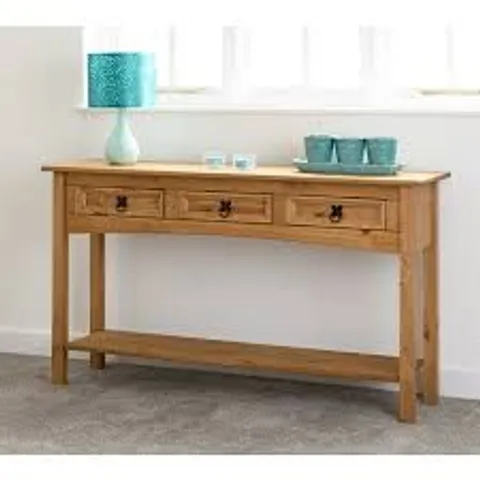 BOXED CORONA 3 DRAWER CONSOLE TABLE WITH SHELF - DISTRESSED WAXED PINE (1 BOX)