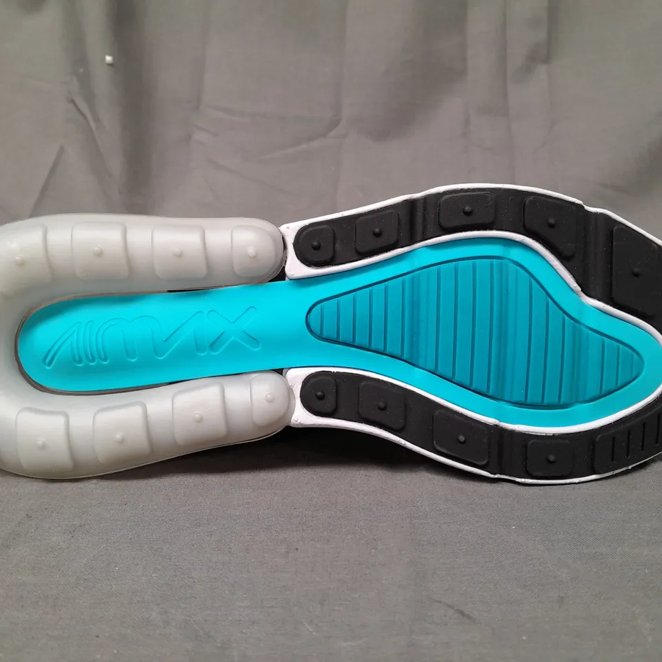 BOXED PAIR OF NIKE AIR MAX 270 SHOES IN WHITE/BLACK/CYAN UK SIZE 8.5