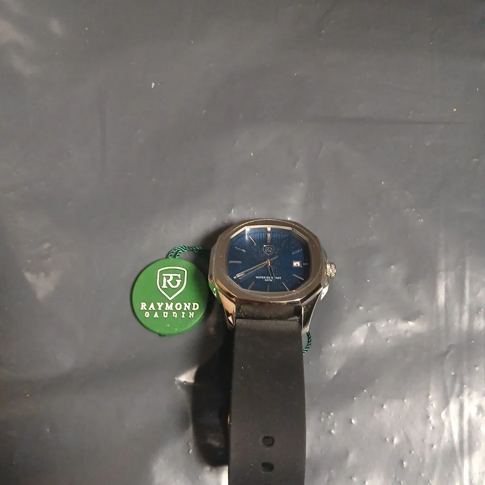 Raymond Gaudin Watch – Blue dial, black strap, boxed