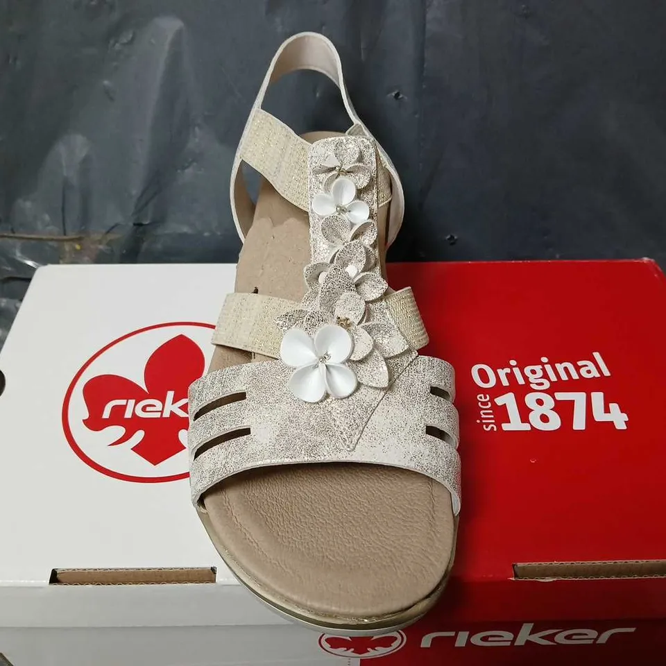 BOXED RIEKER FLORAL WEDGE SANDALS IN BEIGE - SIZE 37