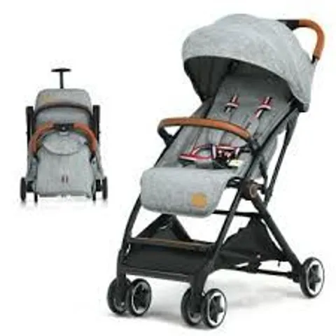 BOXED COSTWAY FOLDING PUSHCHAIR WITH ADJUSTABLE BACKREST AND FOOTREST - GREY