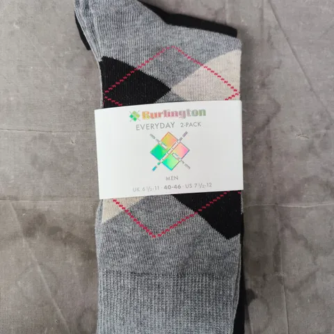 BURLINGTON EVERYDAY MEN'S SOCKS 2-PACK – GREY ARGYLE, UK 6.5-11