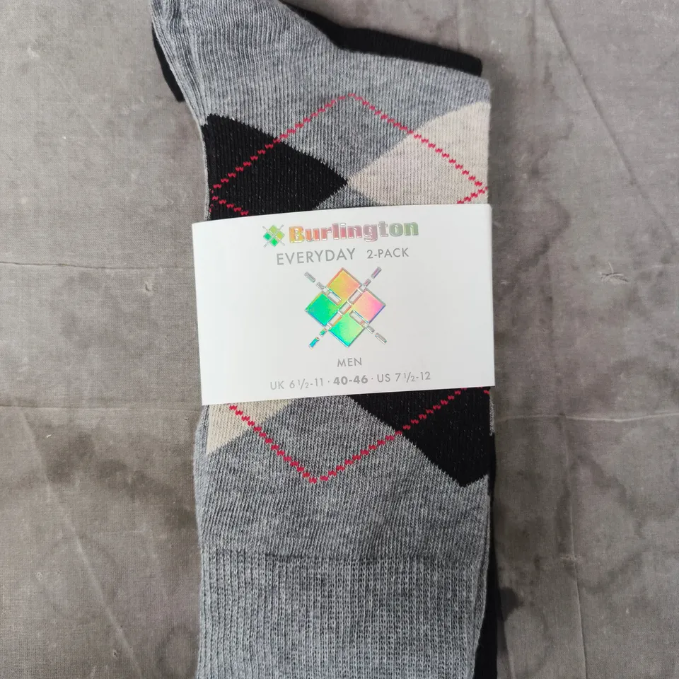 BURLINGTON EVERYDAY MEN'S SOCKS 2-PACK – GREY ARGYLE, UK 6.5-11