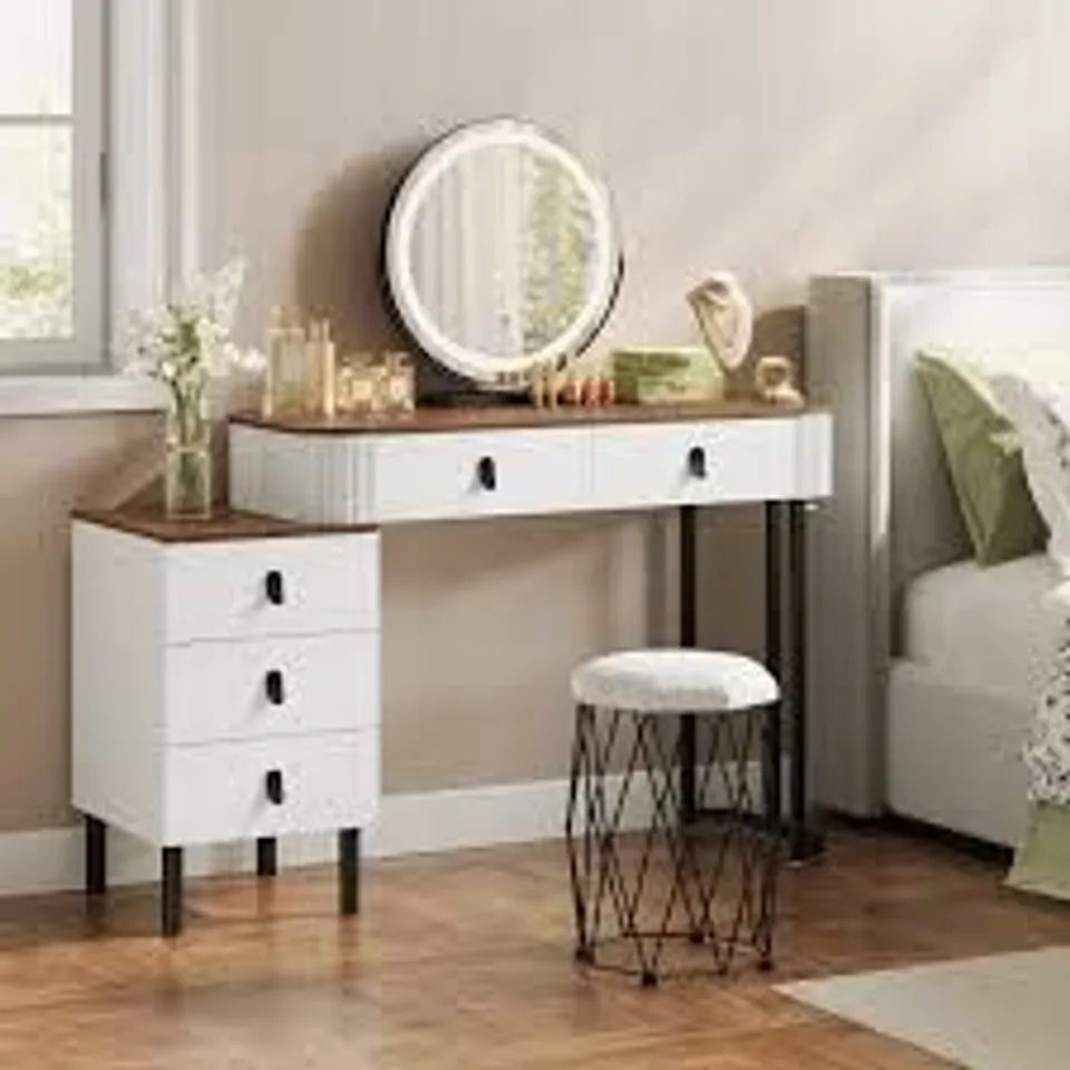 BOXED NITZA DRESSING TABLE WITH MIRROR - WHITE/BLACK (2 BOXES)