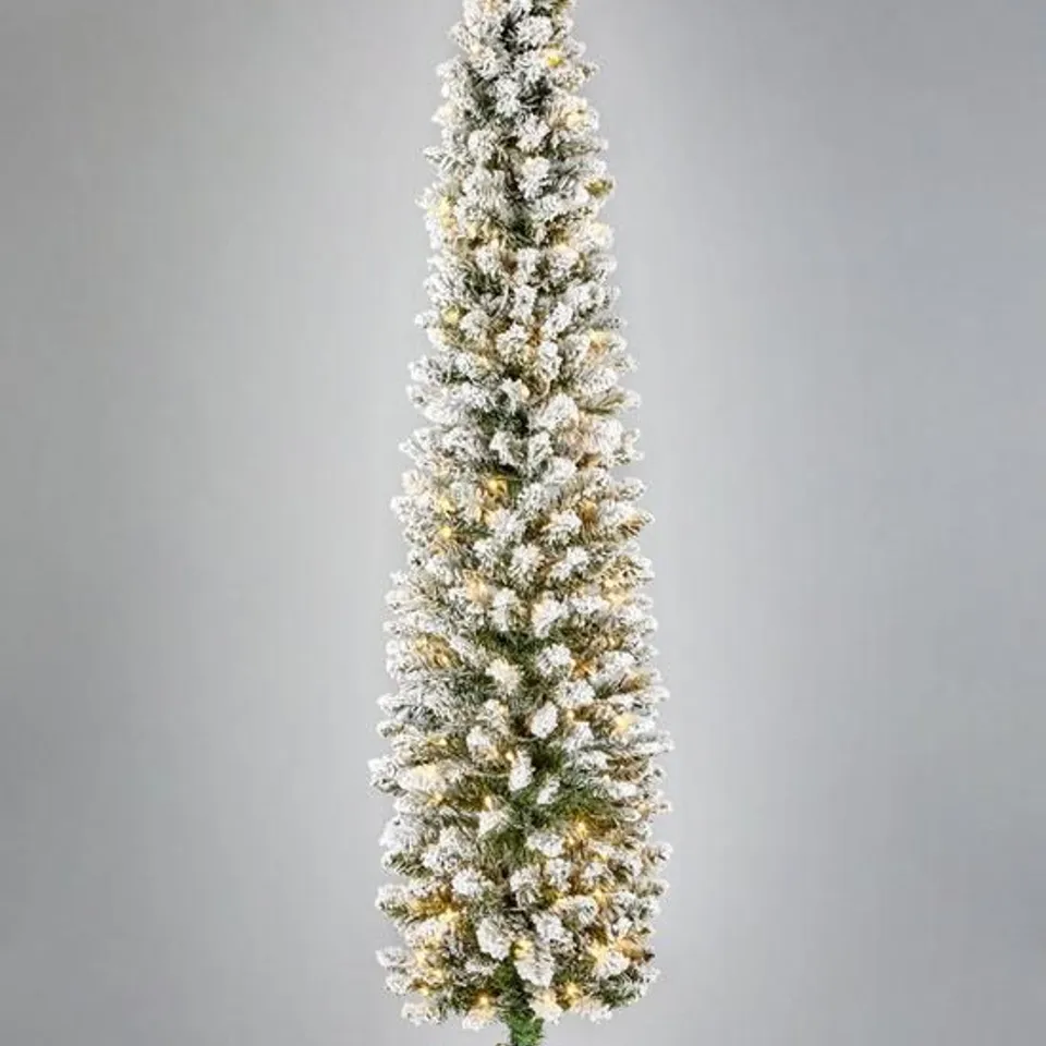 BOXED 6FT FLOCKED EMPEROR PRE LIT PENCIL TREE - COLLECTION ONLY  RRP £79.99