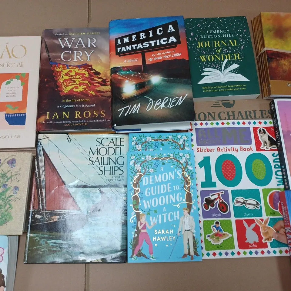 LARGE QUANTITY OF ASSORTED BOOKS TO INCLUDE COLLECTORS CAR MANUALS, WORLD WAR TWO SONGS AND VARIOUS CHILDRENS BOOKS