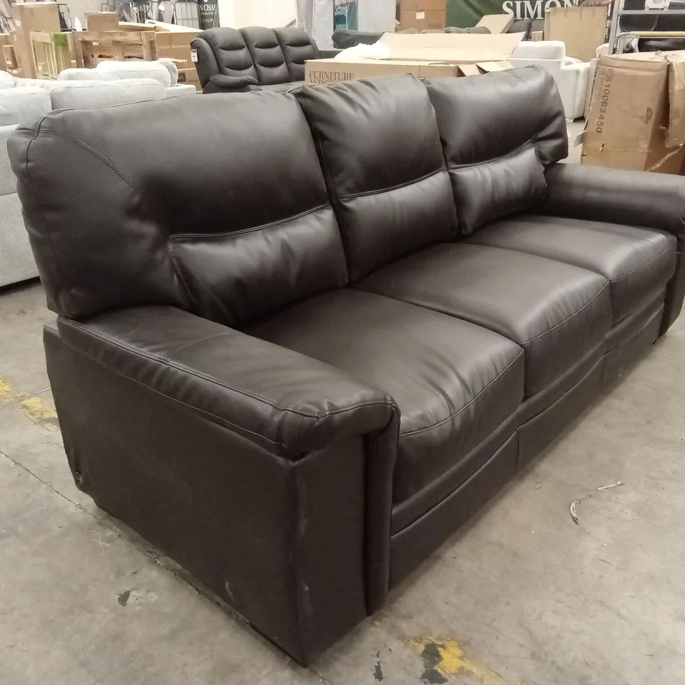 DESIGNER 3 SEATER CHOCOLATE FAUX LEATHER SOFA