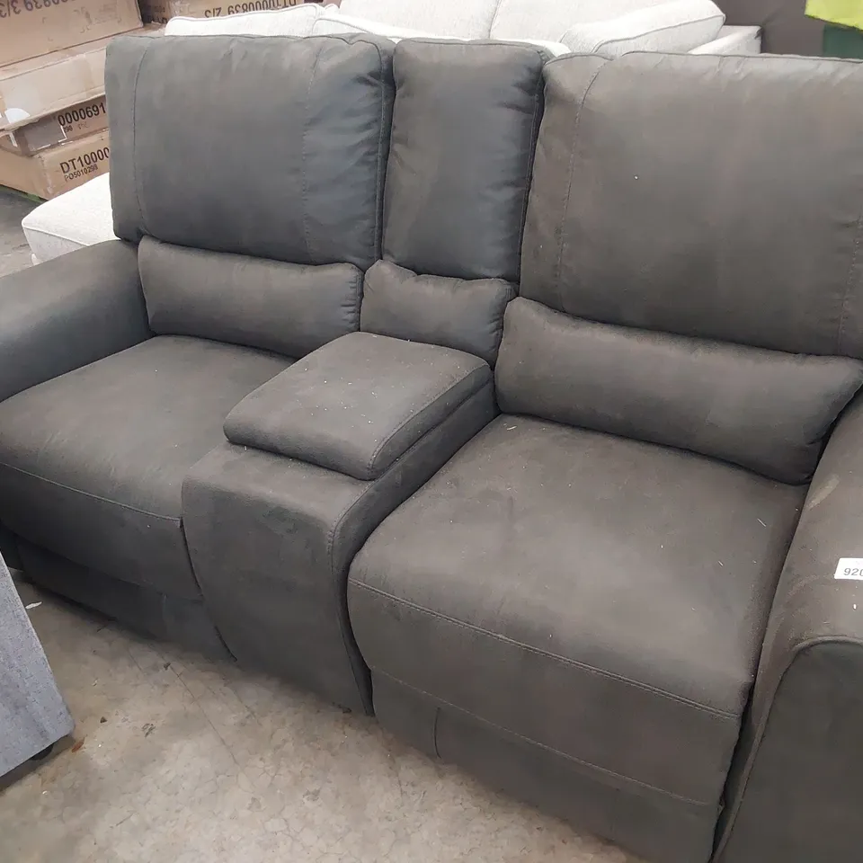 DESIGNER TWO SEATER SOFA WITH HC UNIT DARK GREY MACAU FABRIC 