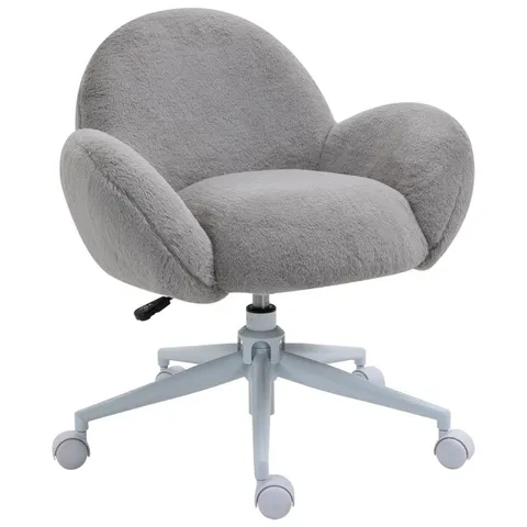 BOXED HOMCOM MAKEUP VANITY CHAIR, CUTE FLUFFY DESK CHAIR WITH ROLLING WHEELS FOR BEDROOM LIVING ROOM, GREY