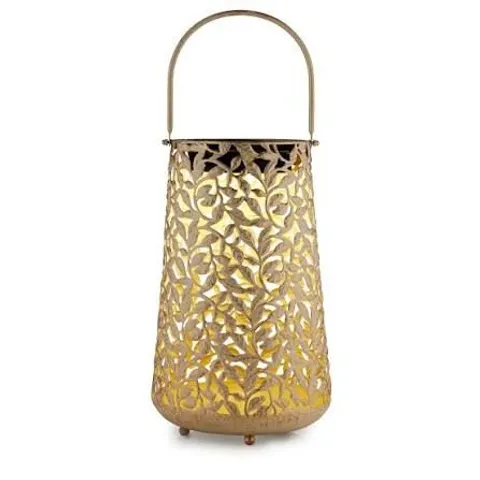 GARDEN STORIES OUTDOOR SOLAR LEAF PATTERN CYLINDRICAL LANTERN