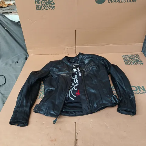 RICHA LEATHER MOTORCYCLE JACKET – BLACK, UK 8 (EU 36)