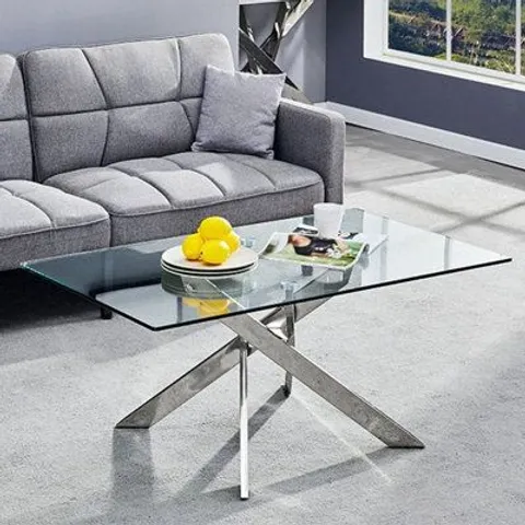 BOXED DAYTONA CLEAR GLASS RECTANGULAR COFFEE TABLE WITH STAINLESS STEEL LEGS (2 BOXES)