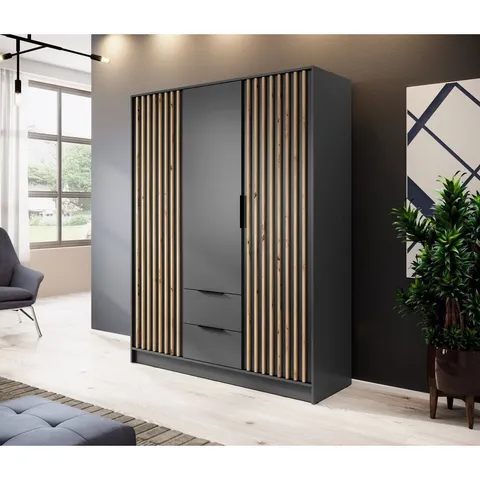 BOXED PACURSA 3 DOOR WARDROBE - ARTISAN BLACK (4 BOXES)