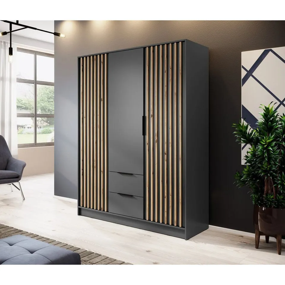 BOXED PACURSA 3 DOOR WARDROBE - ARTISAN BLACK (4 BOXES)