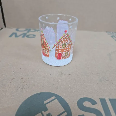 BOX OF 12 GISELA GRAHAM GINGERBREAD HOUSE GLITTER GLASS TEALIGHT HOLDERS