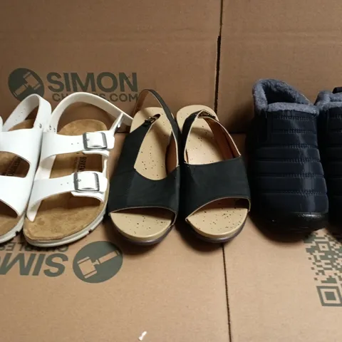 BOX OF APPROXIMATELY 15 ASSORTED PAIRS OF SHOES AND FOOTWEAR ITEMS IN VARIOUS COLOURS, STYLES, AND SIZES - COLLECTION ONLY