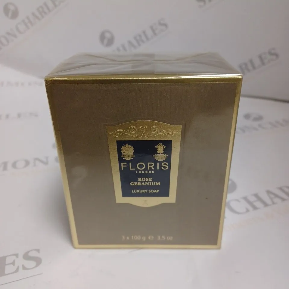 SEALED FLORIS ROSE GERANIUM LUXURY SOAP - 3X100G