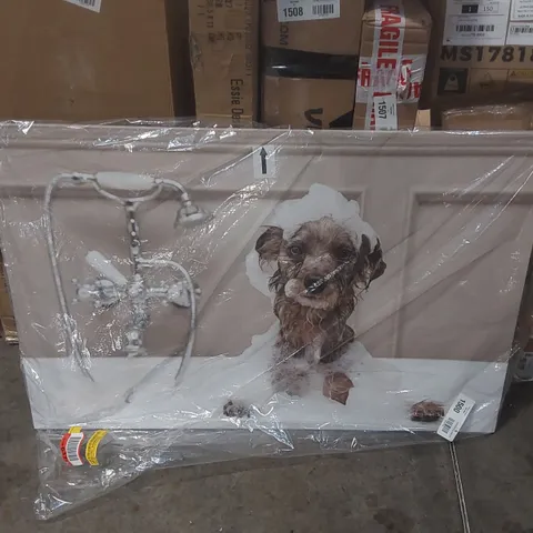 BAGGED FUNNY DOG TAKING BUBBLE BATH PRINT ON CANVAS