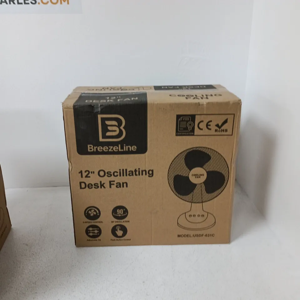 BREEZELINE 12" OSCILLATING DESK FAN – BOXED