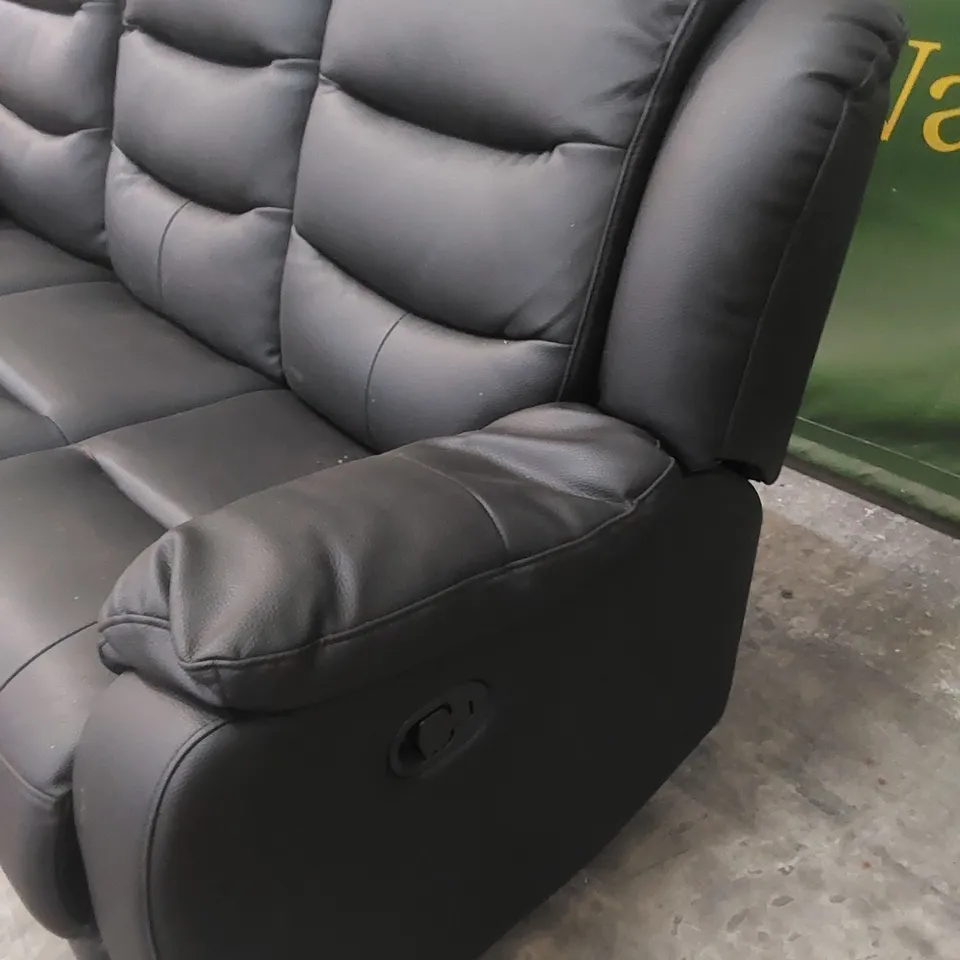 DESIGNER 3 SEATER MANUAL RECLINER LEATHER SOFA - BLACK