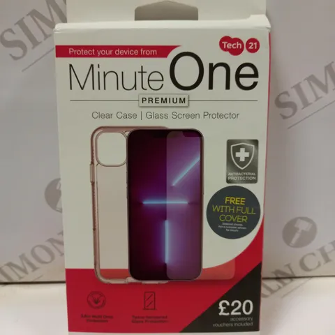 BOX OF APPROX 10 TECH 21 MINUTE ONE PREMIUM PHONE CASE AND SCREEN PROTECTOR FOR ASSORTED PHONES