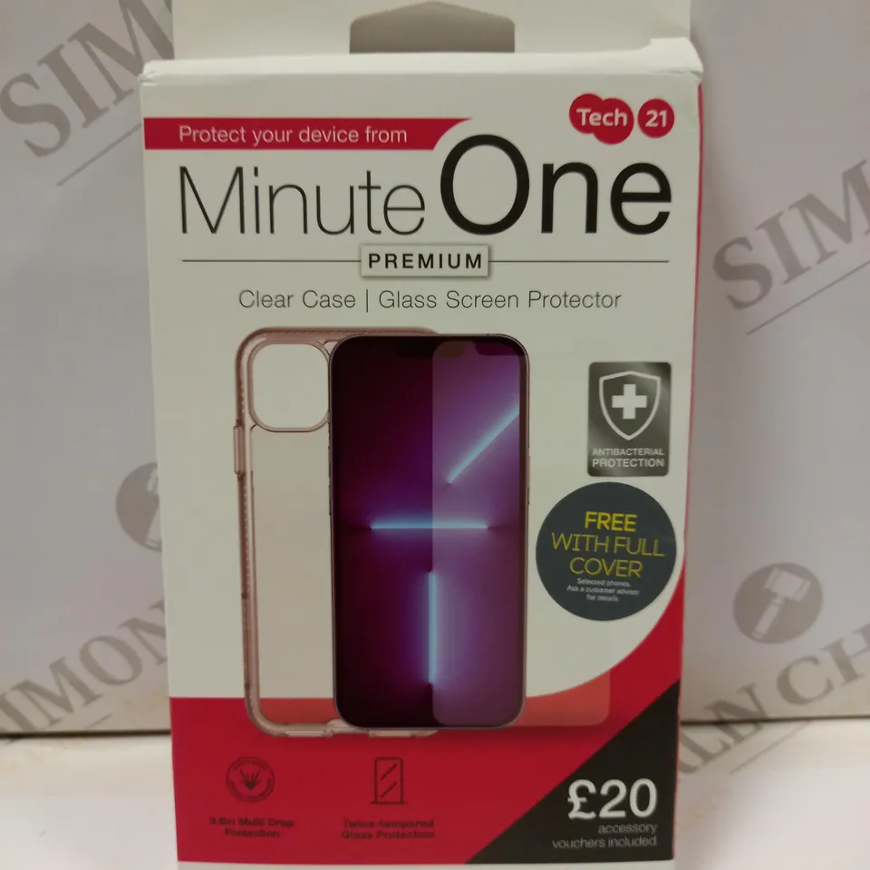BOX OF APPROX 10 TECH 21 MINUTE ONE PREMIUM PHONE CASE AND SCREEN PROTECTOR FOR ASSORTED PHONES