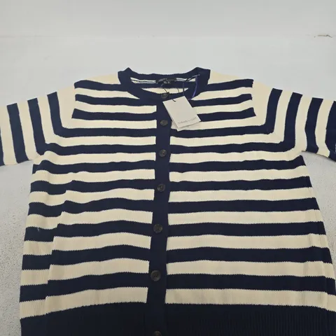 NOBODY'S CHILD NAVY & CREAM STRIPE CARDIGAN – UK M 