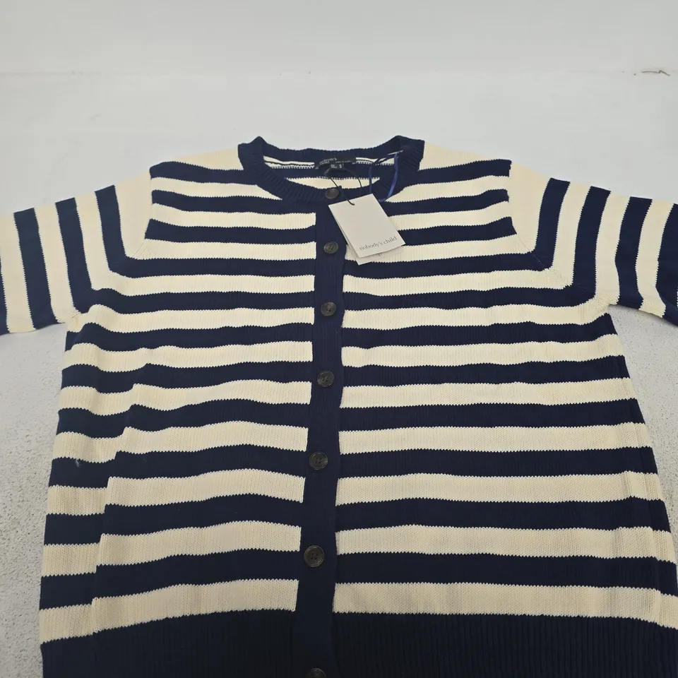 NOBODY'S CHILD NAVY & CREAM STRIPE CARDIGAN – UK M