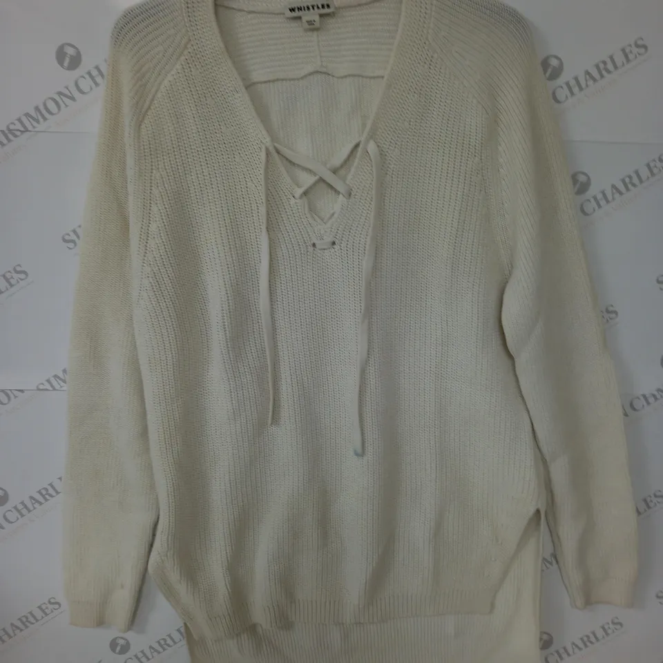 WHISTLES CREAM KNIT V-NECK JUMPER - S
