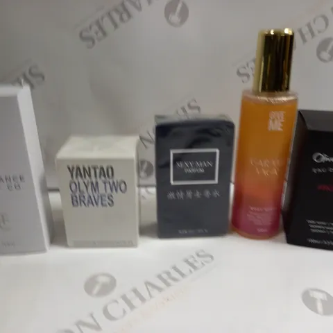 BOX OF APPROXIMATELY 10 ASSORTED FRAGRANCES TO INCLUDE OLIVER SWEENEY ARGENTO, CARAMEL VACAY BODY SPRAY, OLYM TWO BRAVES ETC