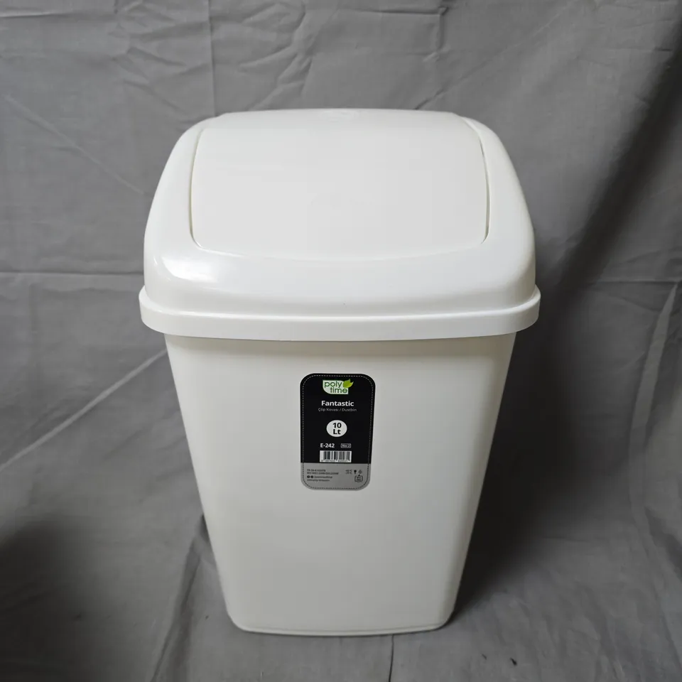 PLASTIC WHITE 10L DUSTBIN WITH HINGED LID