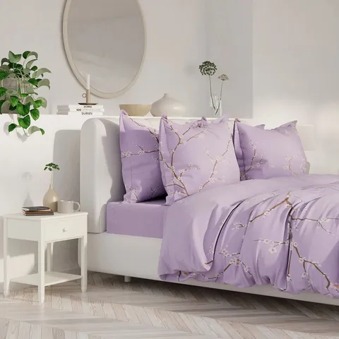 SUPERSOFT BY COZEE HOME CHERRY BLOSSOM 4 PIECE DUVET SET LILAC DOUBLE
