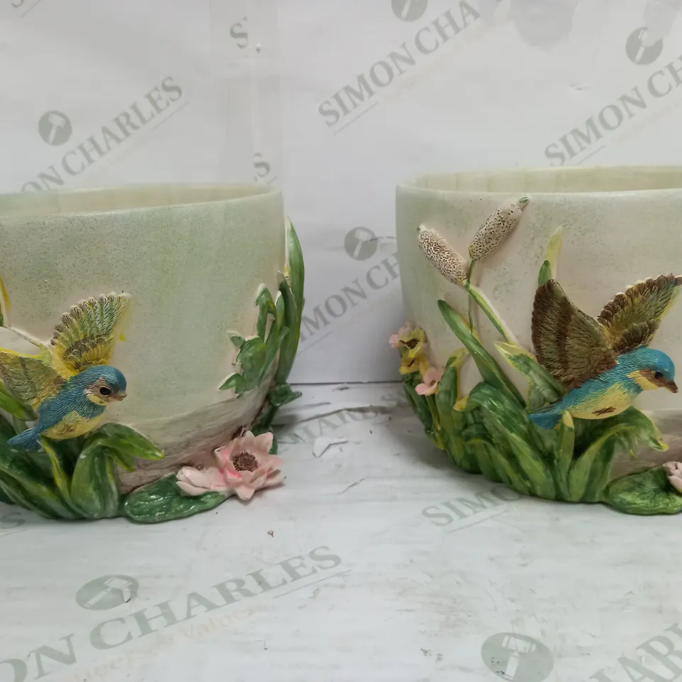MY GARDEN STORIES SET OF 2 FLORAL EMBOSSED PLANTER