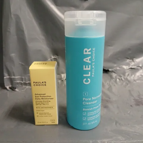 PAULA'S CHOICE X2 ASSORTED SKINCARE PRODUCTS TO INCLUDE - PORE NORMALIZING CLEANSER - SUN PROTECTION DAILY MOISTURISER