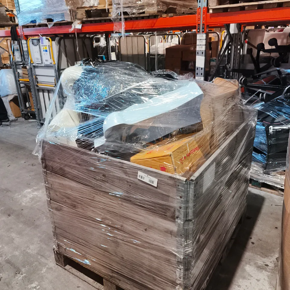 PALLET OF ASSORTED ITEMS INCLUDING MANNEQUIN , ASSORTED CLOTHING ITEMS AND ETHERNET CABLES