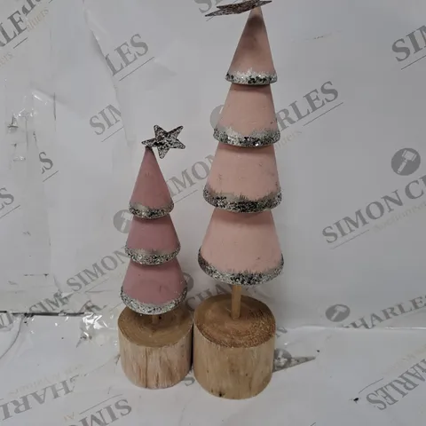SET OF 2 WOOD CONIAL TREES