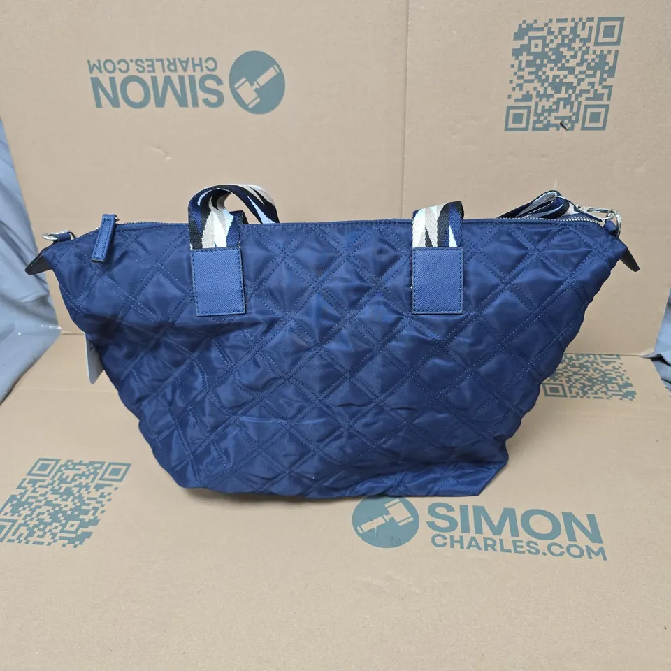 NICOLE BROWN BLUE QUILTED BAG WITH MULTI COLOUR PATTERN SHOULDER STRAP TAGGED