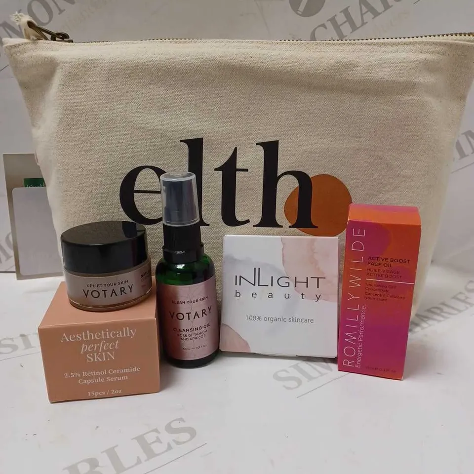 ELTH SKINCARE GIFT SET TO INCLUDE ACTIVE BOOST FACE OIL, GLOW DAY CREAM, CLEANSING OIL, ETC