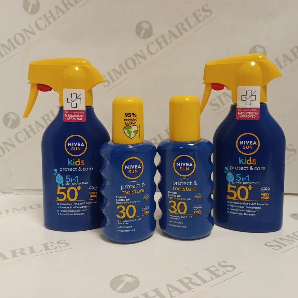 BOX OF APPROX 7 NIVEA SUN SUNSCREEN TO INCLUDE KIDS PROTECT AND CARE 5 IN 1, PROTECT AND MOISTURE 30. 