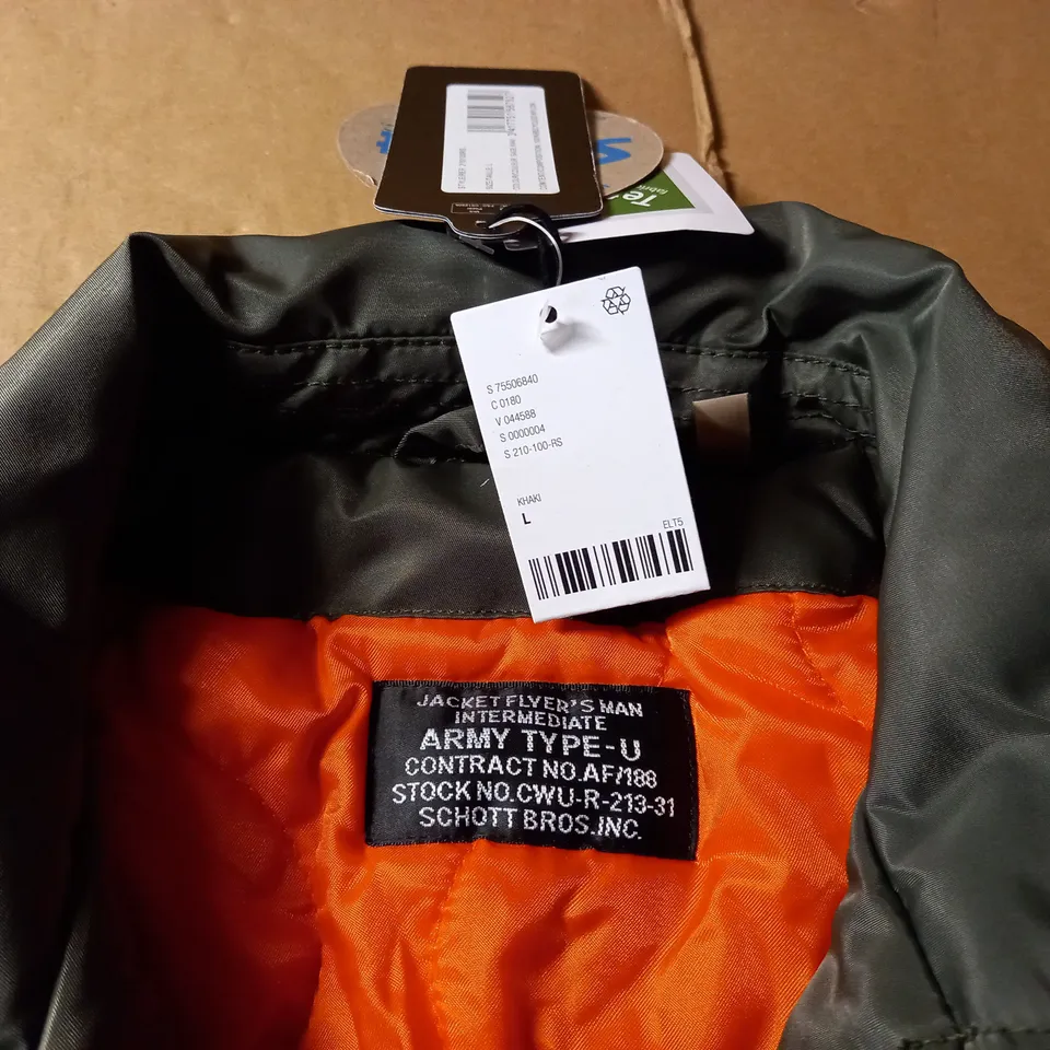SCHOTT KHAKI BOMBER JACKET - SIZE L