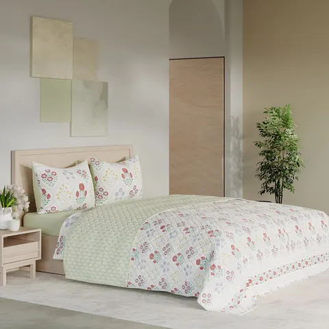 SUPERSOFT BY COZEE HOME FLORAL QUILTED BEDSPREAD - GREEN 250 X 260CM