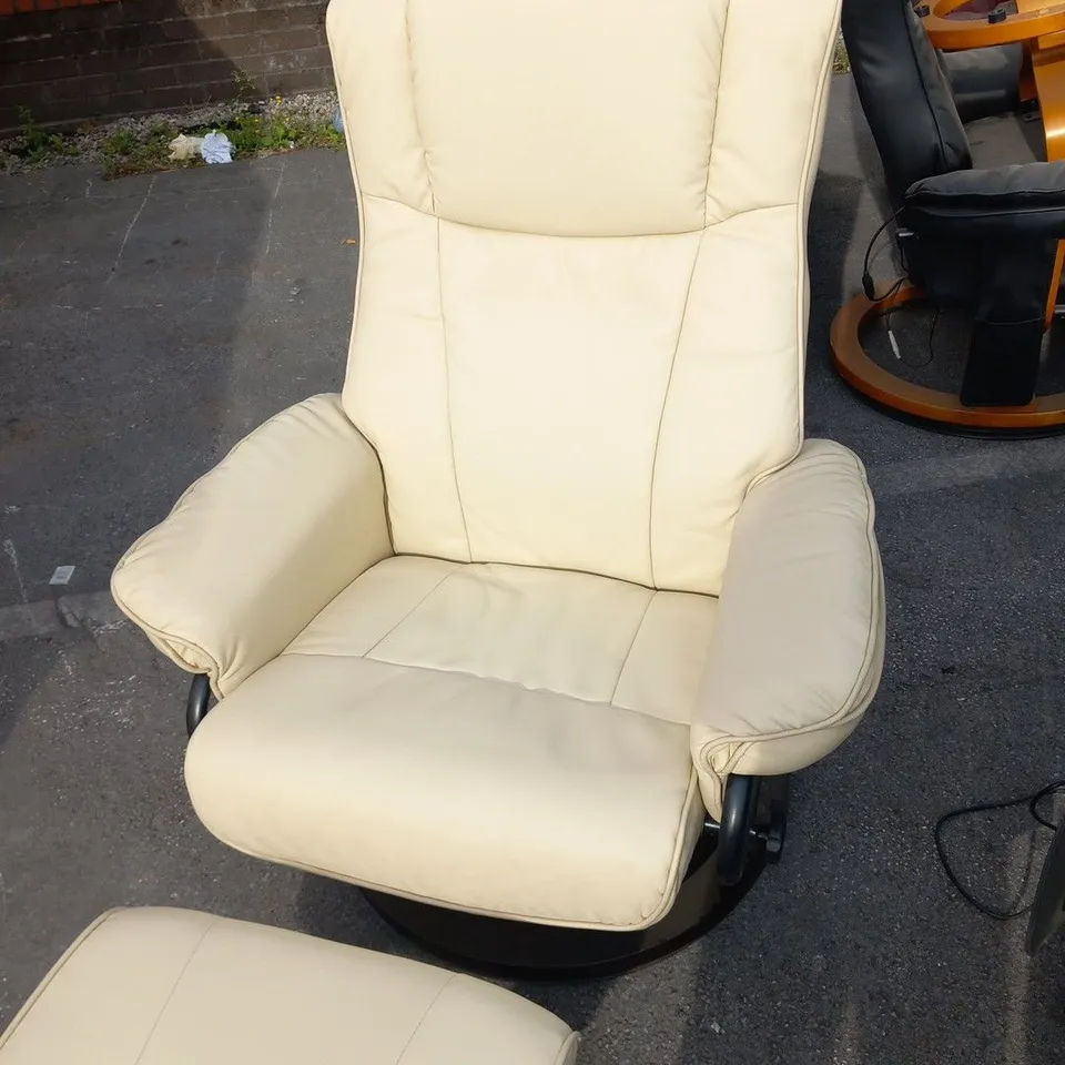 DESIGNER SANTIAGO CREAM SWIVEL CHAIR WITH FOOTSTOOL