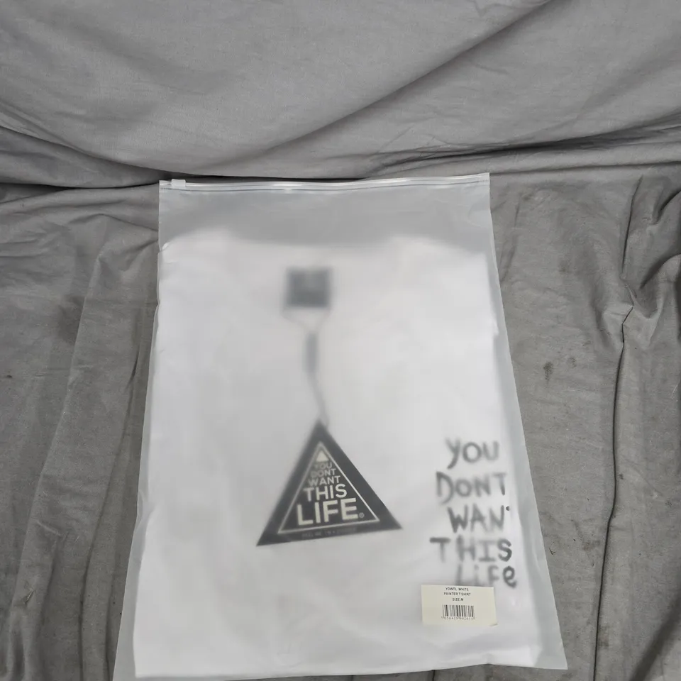 BAGGED YOU DONT WANT THIS LIFE WHITE PAINTER TEE - SIZE M