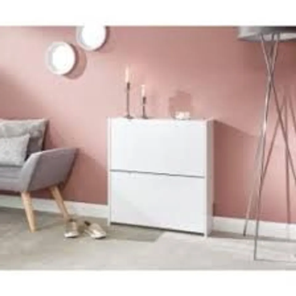 BOXED GFW NRG2TSWHT NARROW HIGH GLOSS 2 TIER SHOE CABINET WHITE