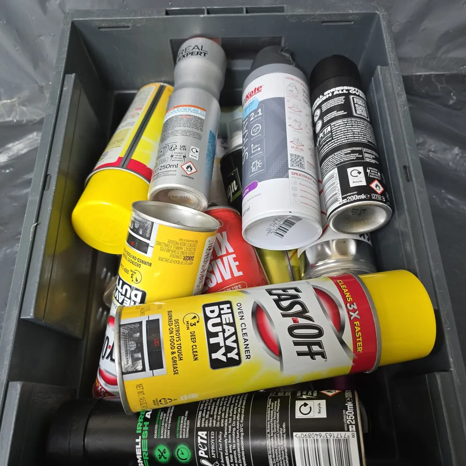 APPROXIMATELY 10 ASSORTED AEROSOLS TO INCLUDE LYNX , LOREAL MEN , OVEN CLEANER , ETC 