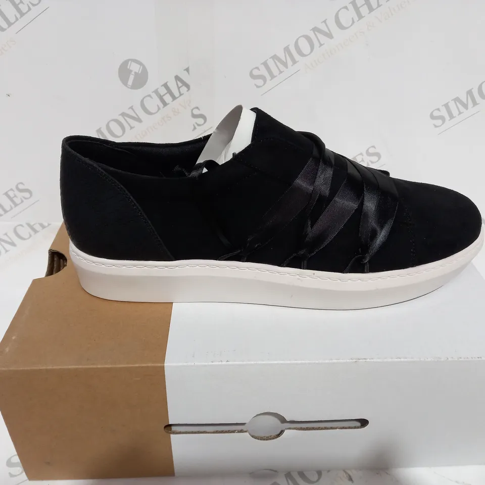 BOXED CALL IT SPRING ACAEMA BLACK SUEDE LACE OVER SHOES - SIZE 8