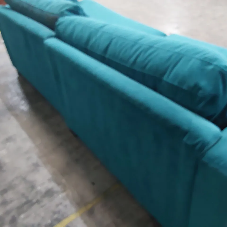 QUALITY BRITISH MADE LOUNGE Co FOUR SEATER SOFA TURQUOISE PLUSH FABRIC 