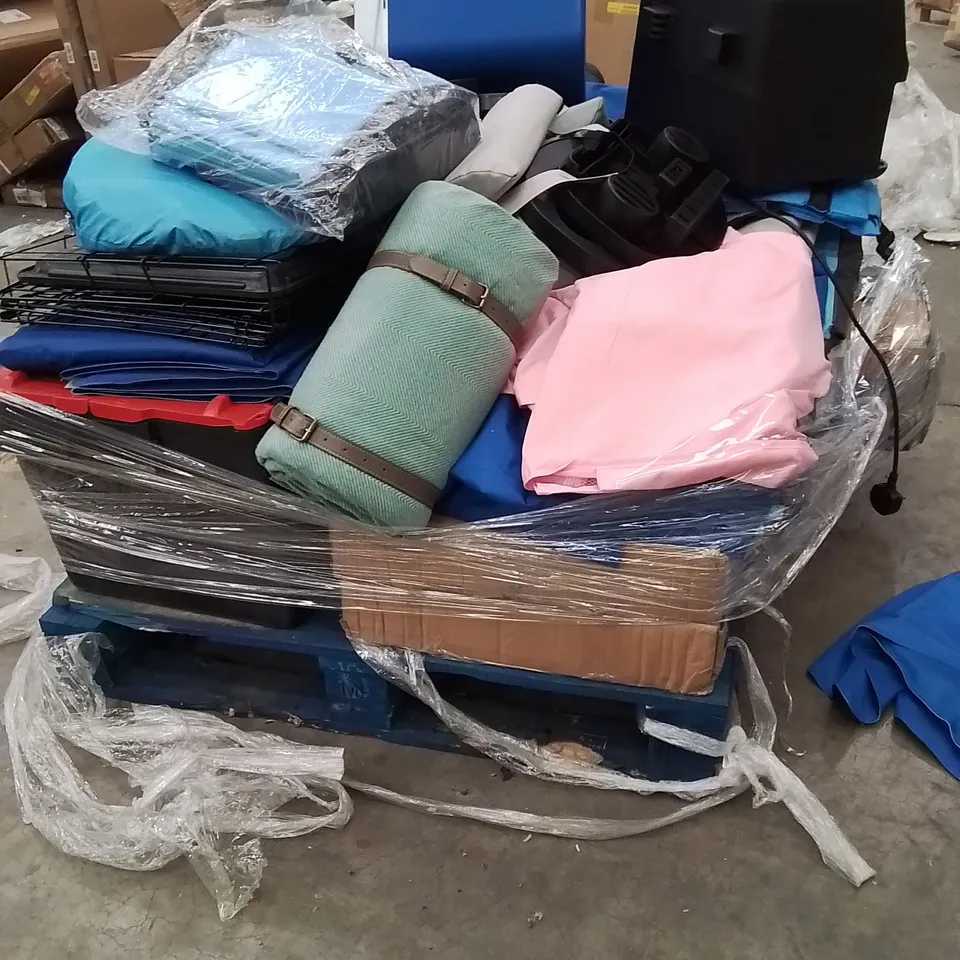 PALLET OF ASSORTED HOUSEHOLD GOODS AND PRODUCTS TO INCLUDE;COG CAGE,AIT FRYER,COOLER BOX,POPUP TENT