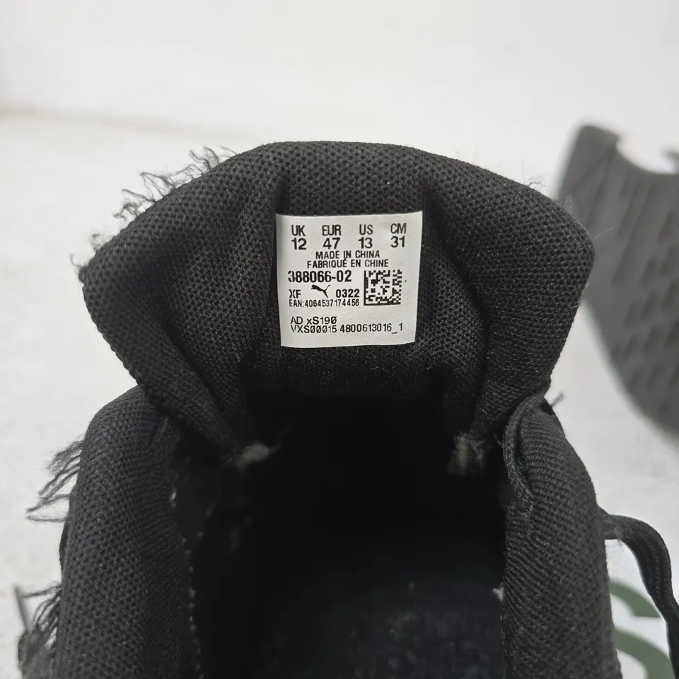 PUMA SNEAKERS – UK 12, BLACK WITH GREY STRIPE (MEN'S)