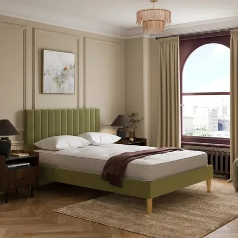 BOXED BRANDON DOUBLE SIZE VELVET BED FRAME - OLIVE (2 BOXES)